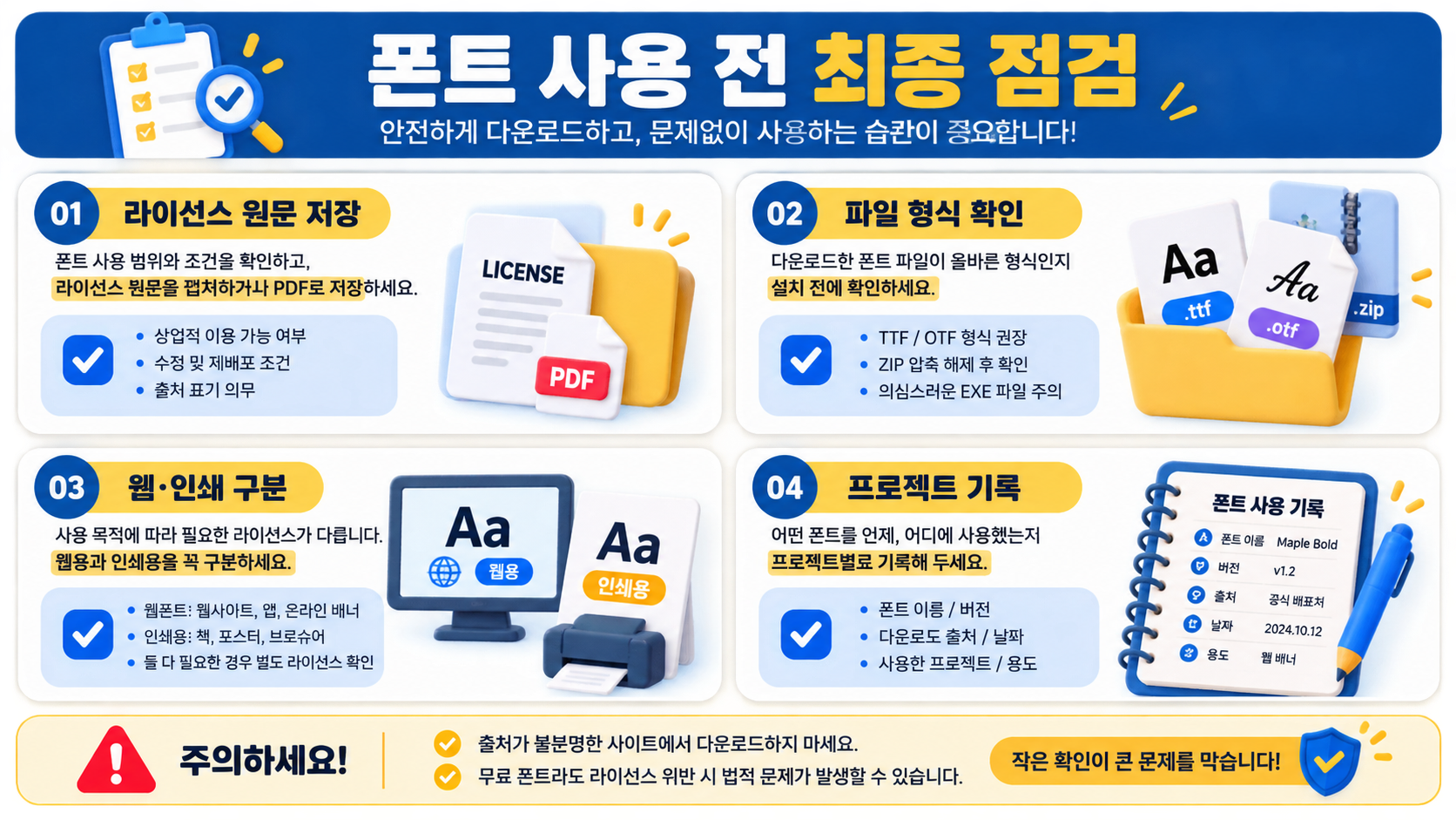 폰트 사용 전 라이선스와 파일 형식을 점검하는 체크리스트 정보카드