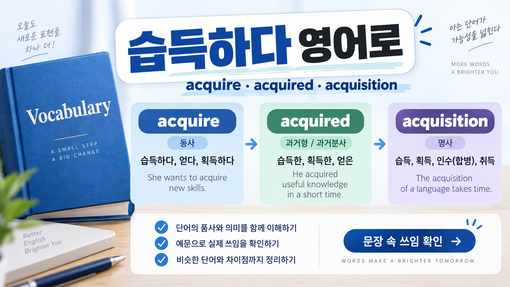 acquire acquired acquisition 뜻과 구분을 정리한 한국어 영어 학습 정보카드