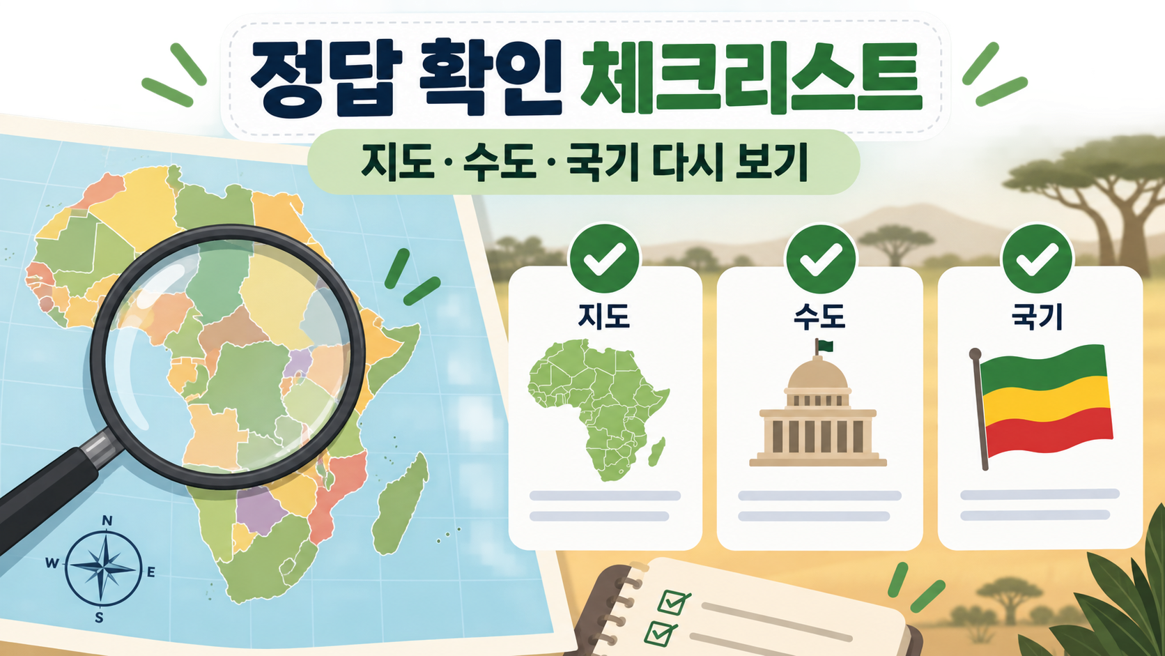 아프리카 지도와 수도, 국기 정답 확인 체크리스트