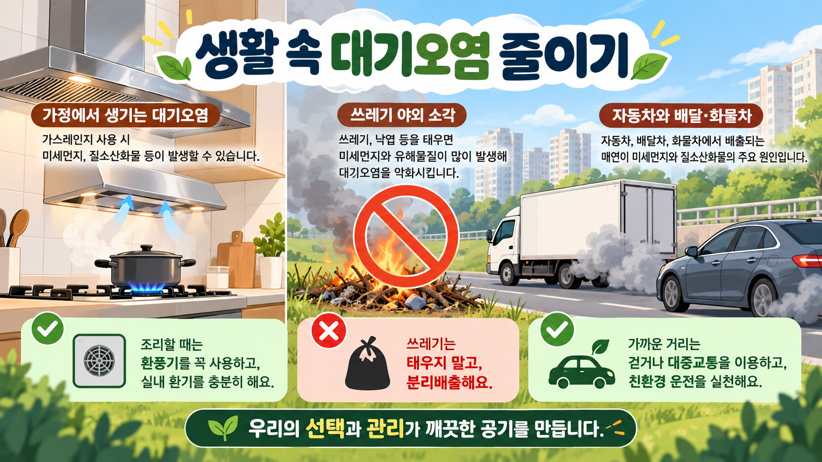생활 속 대기오염 원인과 줄이는 방법 정보카드
