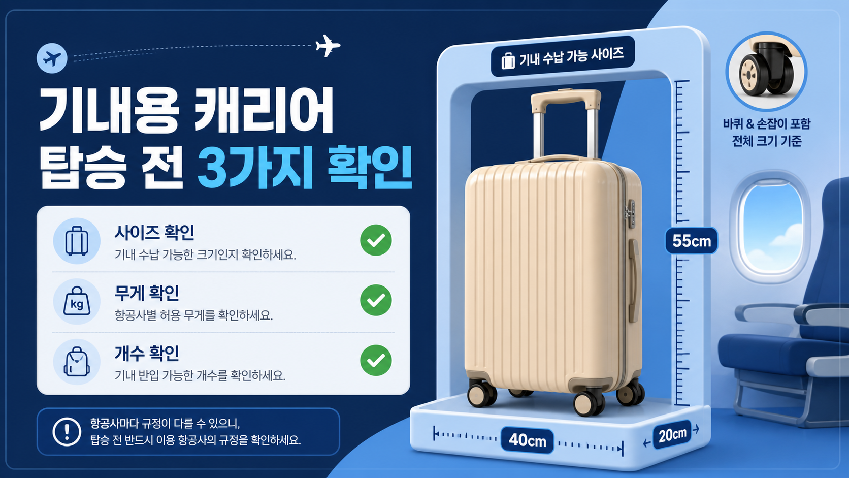 기내용 캐리어 탑승 전 크기 무게 개수 확인 정보카드