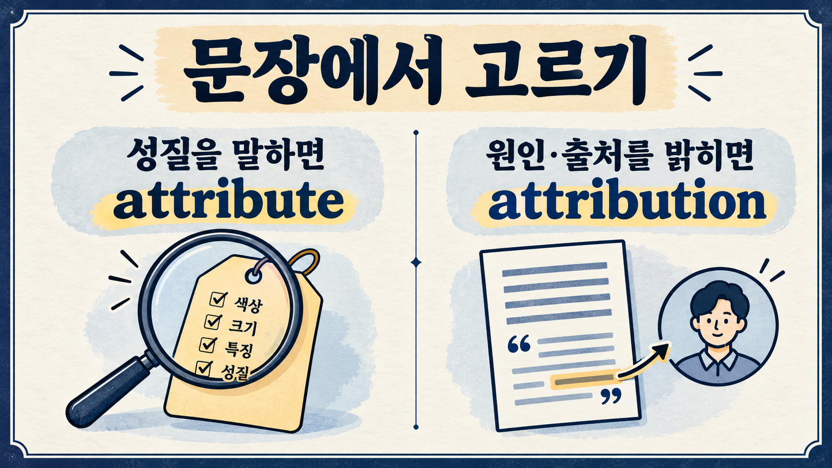 attribute와 attribution의 문장 선택 기준 정보카드