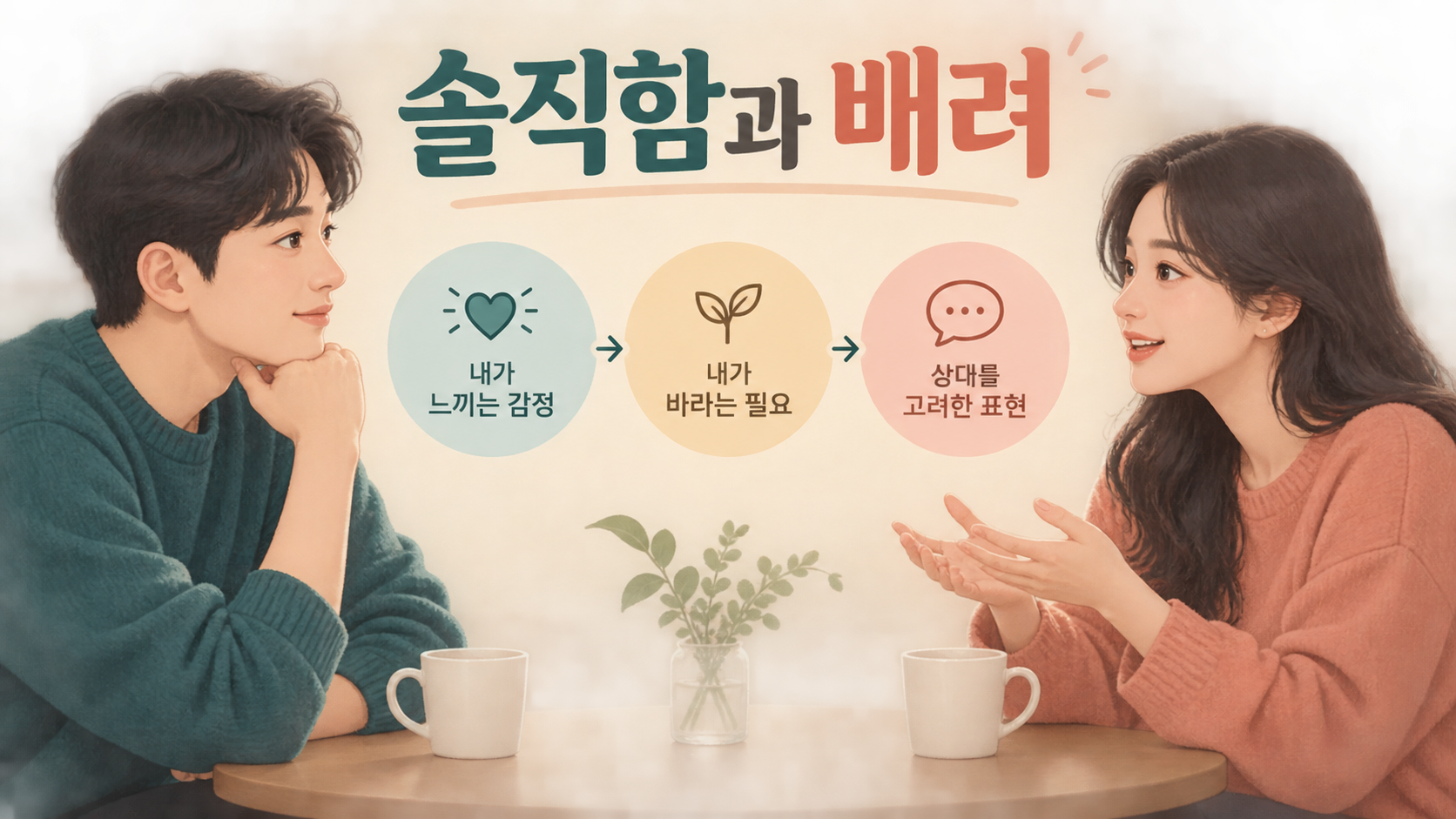 솔직함과 배려를 설명하는 두 사람의 대화 정보카드