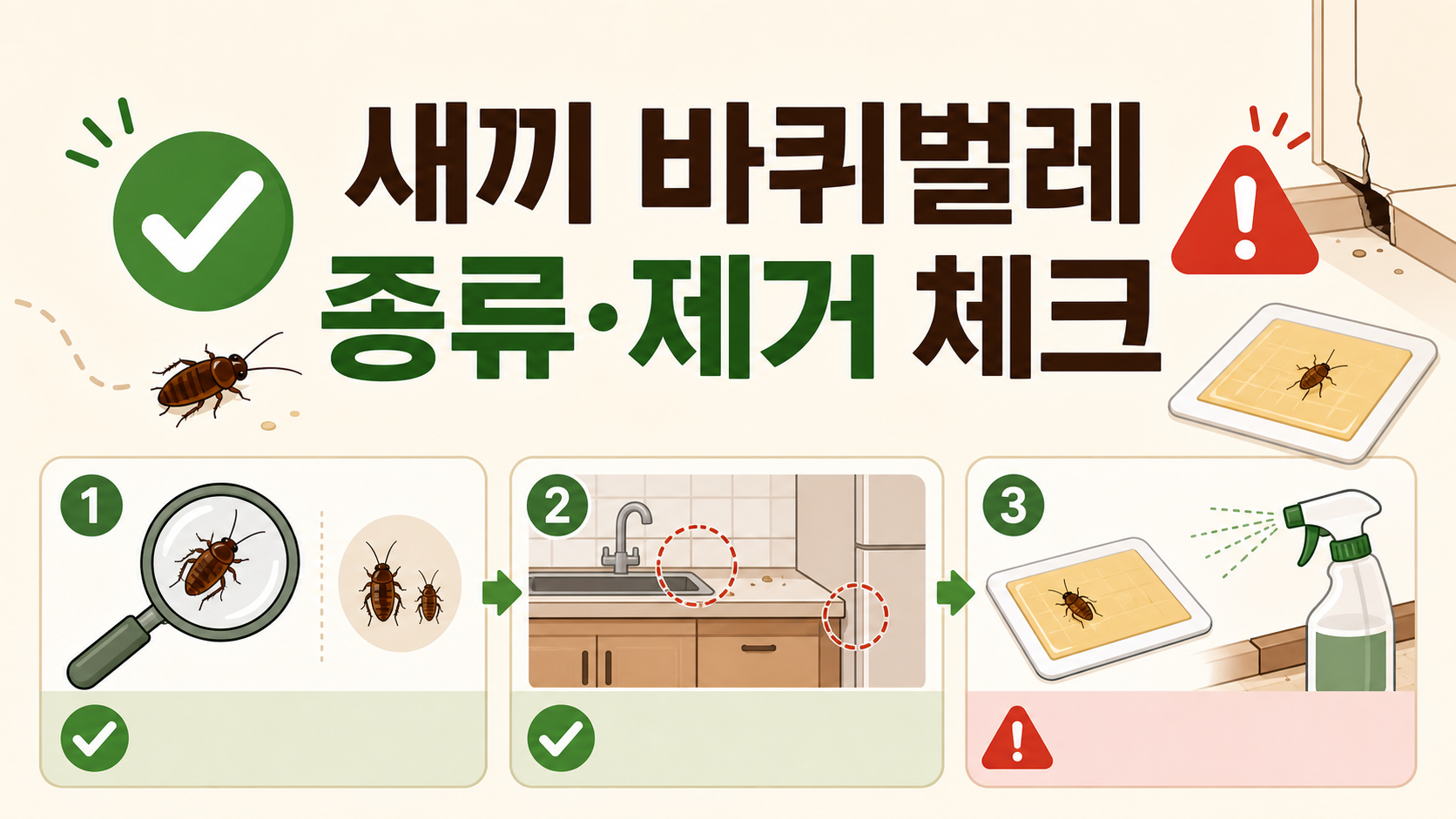 새끼 바퀴벌레 종류와 제거 체크를 안내하는 한국어 정보카드