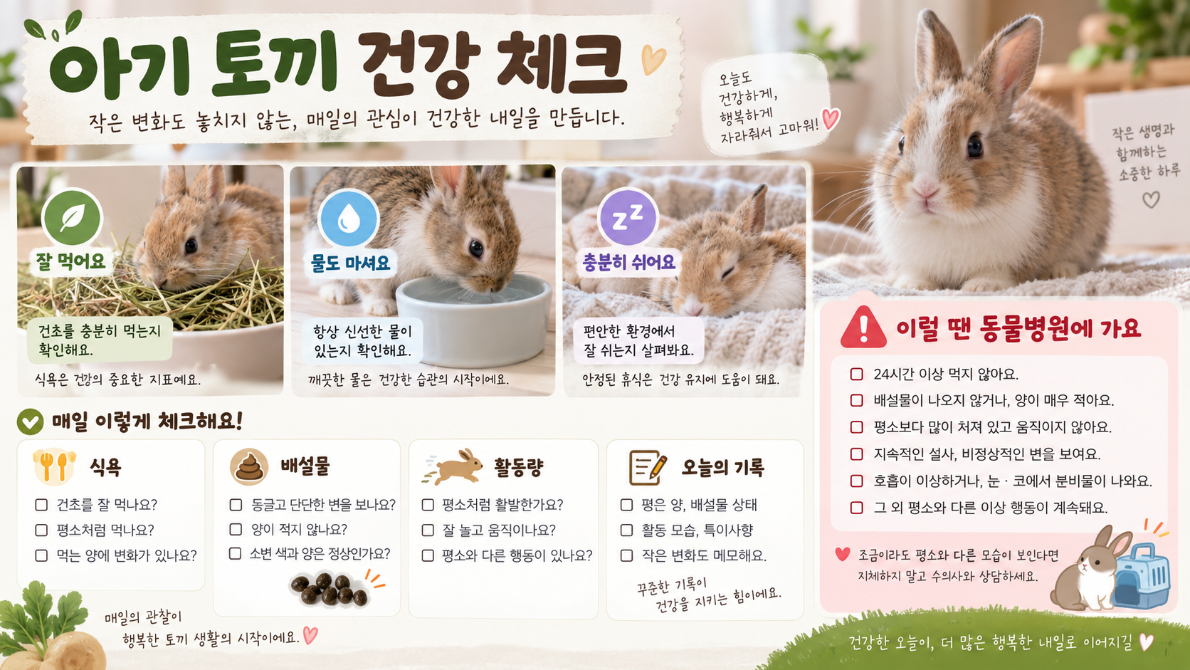 아기 토끼 건강 체크와 동물병원 상담 신호를 정리한 한국형 정보카드
