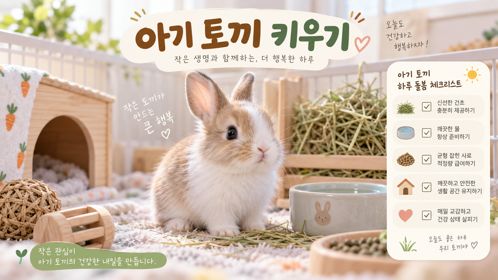 아기 토끼 키우기 하루 돌봄 체크리스트를 담은 한국형 정보카드
