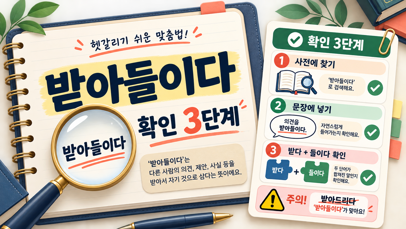 받아들이다의 표기를 확인하는 세 단계 체크리스트
