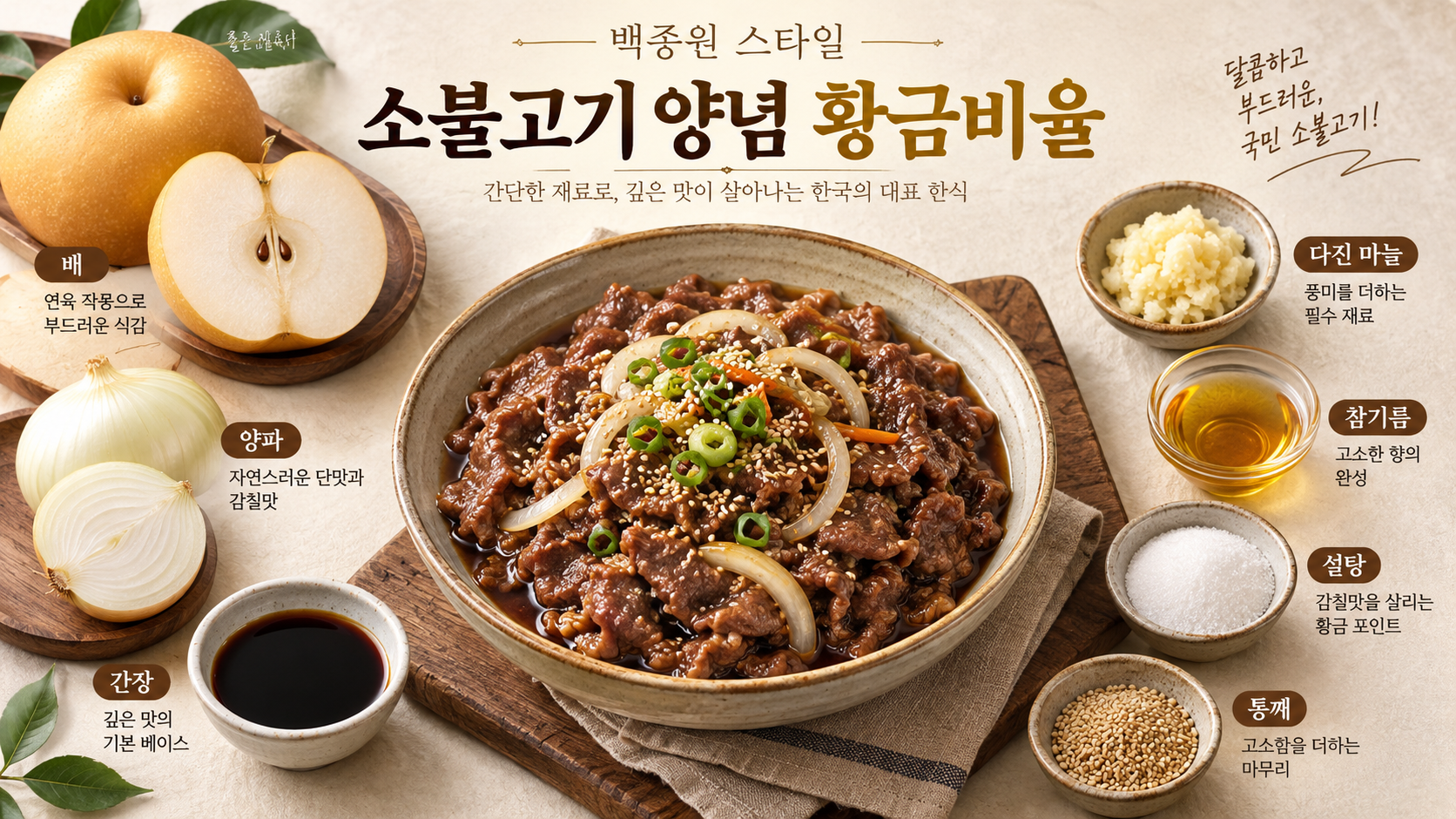 배와 양파, 간장 양념으로 만든 소불고기 정보카드