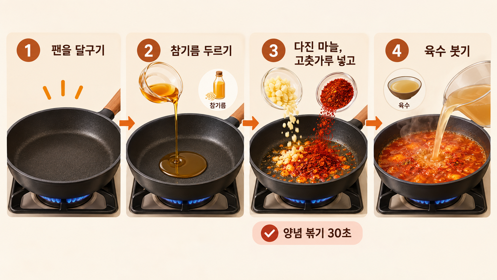 순두부찌개 양념을 짧게 볶는 순서 정보카드