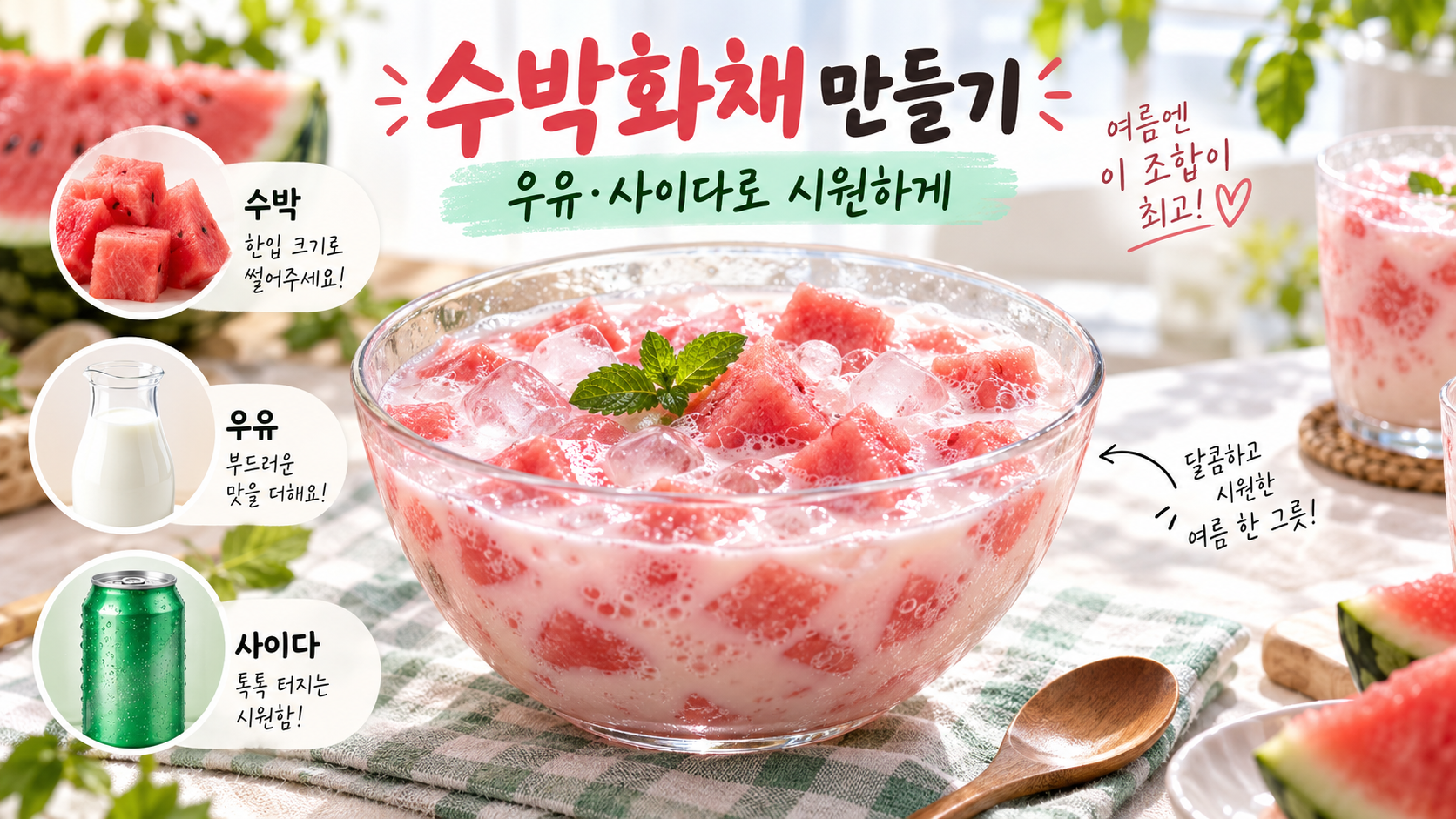 우유와 사이다를 넣은 수박화채 한국형 정보카드