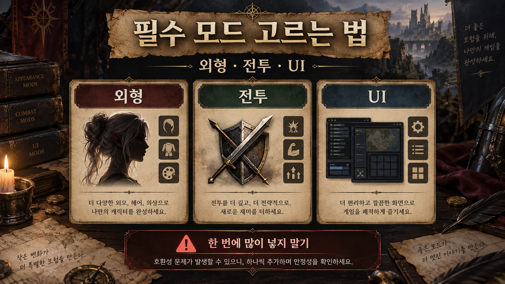 외형 전투 UI 모드의 선택 기준을 보여 주는 정보카드