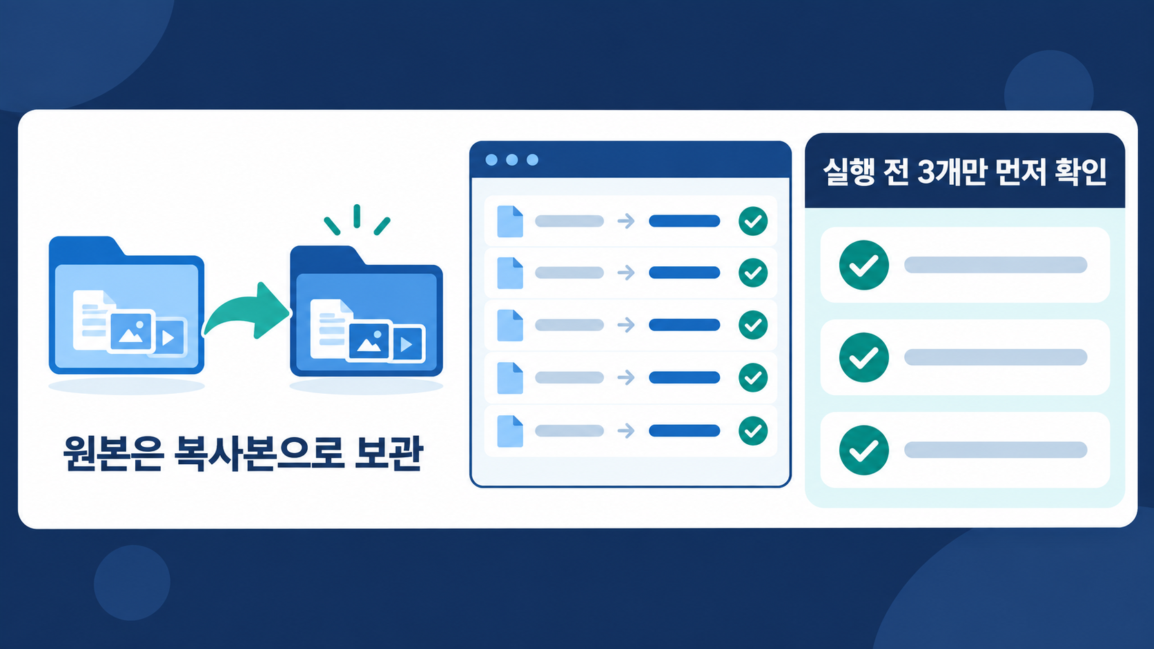 원본 폴더를 복사하고 소수 파일로 미리보기를 확인하는 백업 체크 정보카드