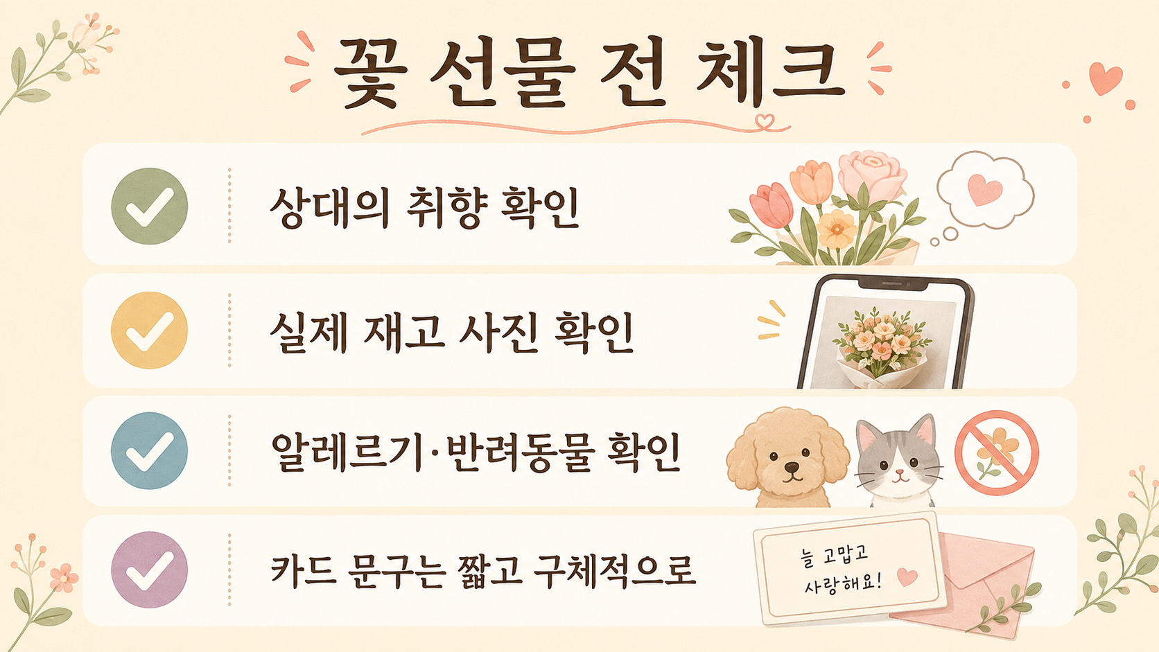 꽃 선물 전 취향과 재고, 안전, 카드 문구를 확인하는 체크리스트