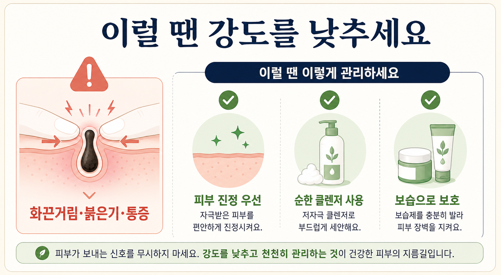 블랙헤드 관리 때 피해야 할 자극 신호와 주의 행동을 정리한 정보 카드