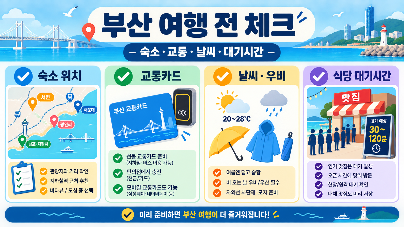 부산 여행 전 숙소·교통·날씨·대기시간을 확인하는 체크리스트 정보카드