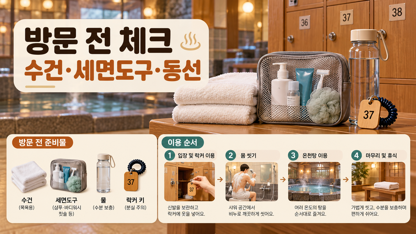 온천 목욕탕 준비물과 이용 순서 정보카드