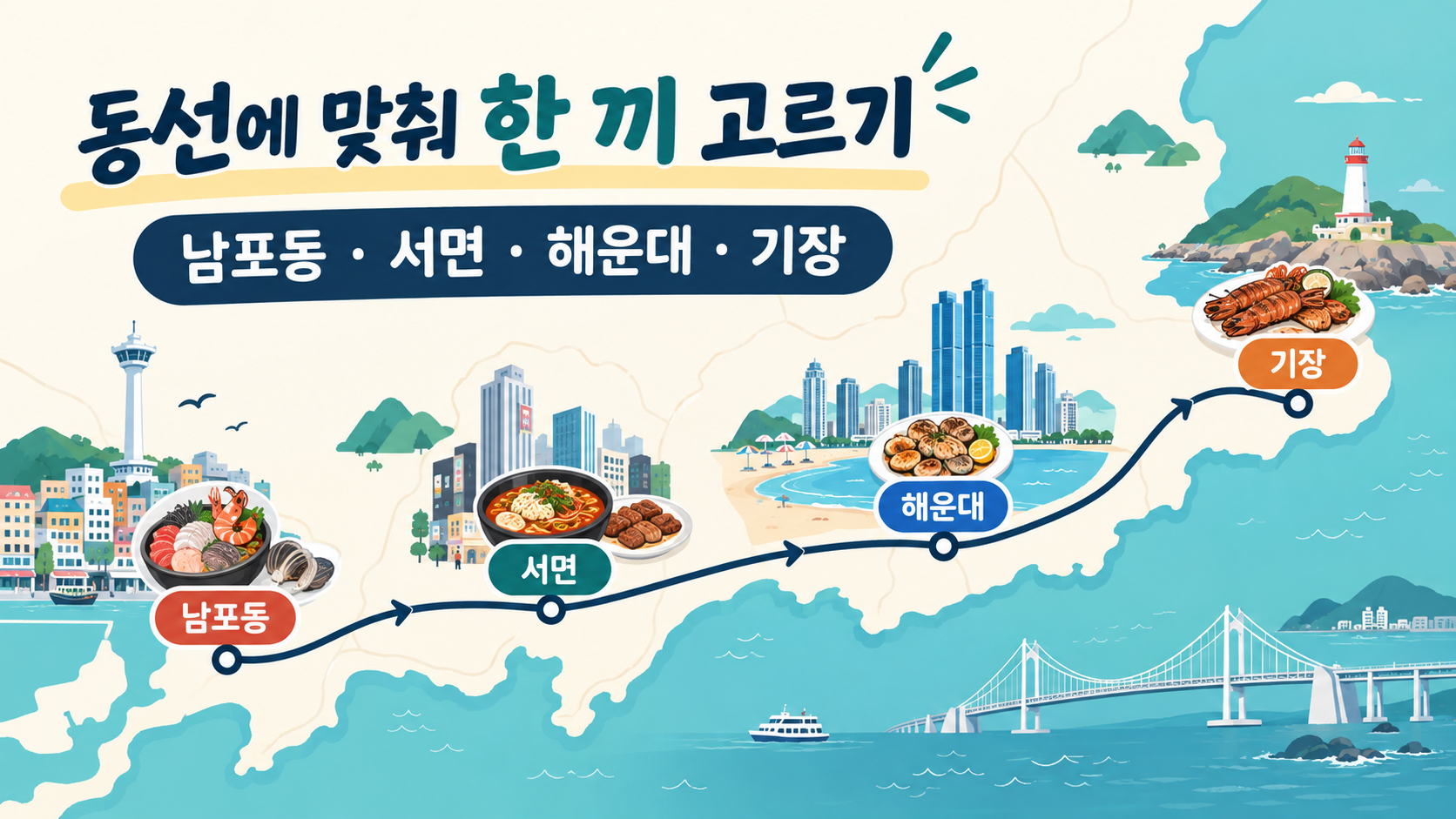 부산 지역별 음식 동선을 고르는 안내 지도