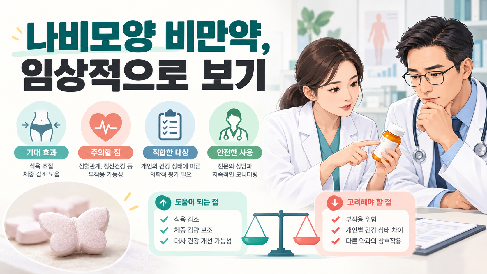 나비모양 비만약을 의료진이 검토하는 임상 정보카드