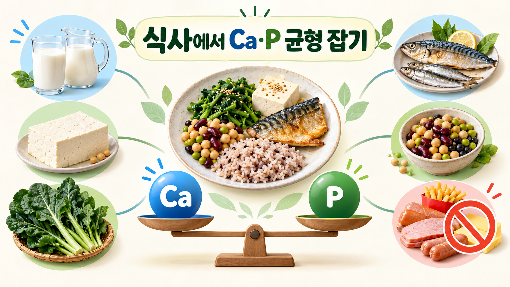 식사에서 칼슘과 인의 균형을 살피는 정보카드