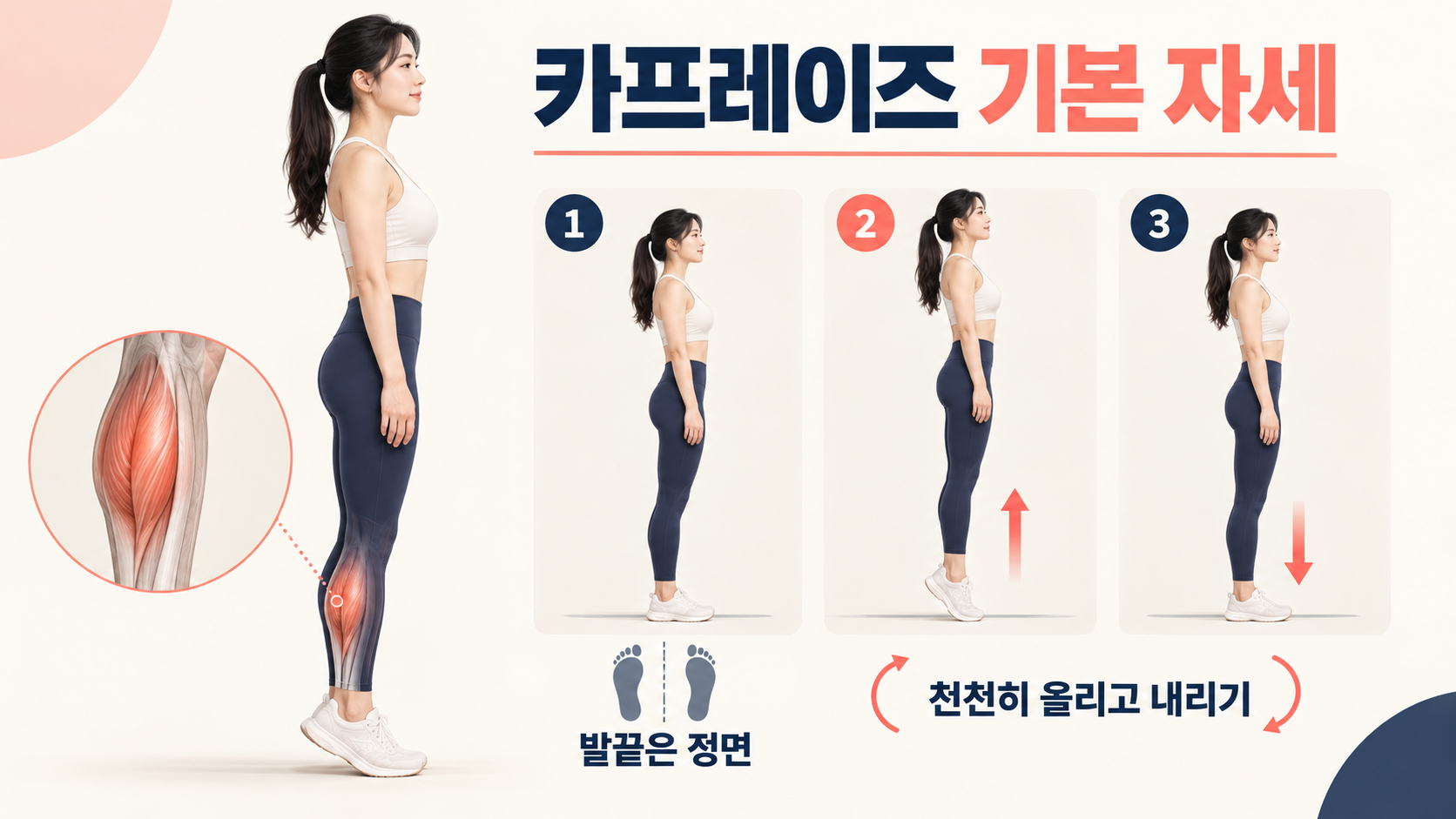 카프레이즈 기본 자세와 종아리 사용을 설명한 한국형 정보카드