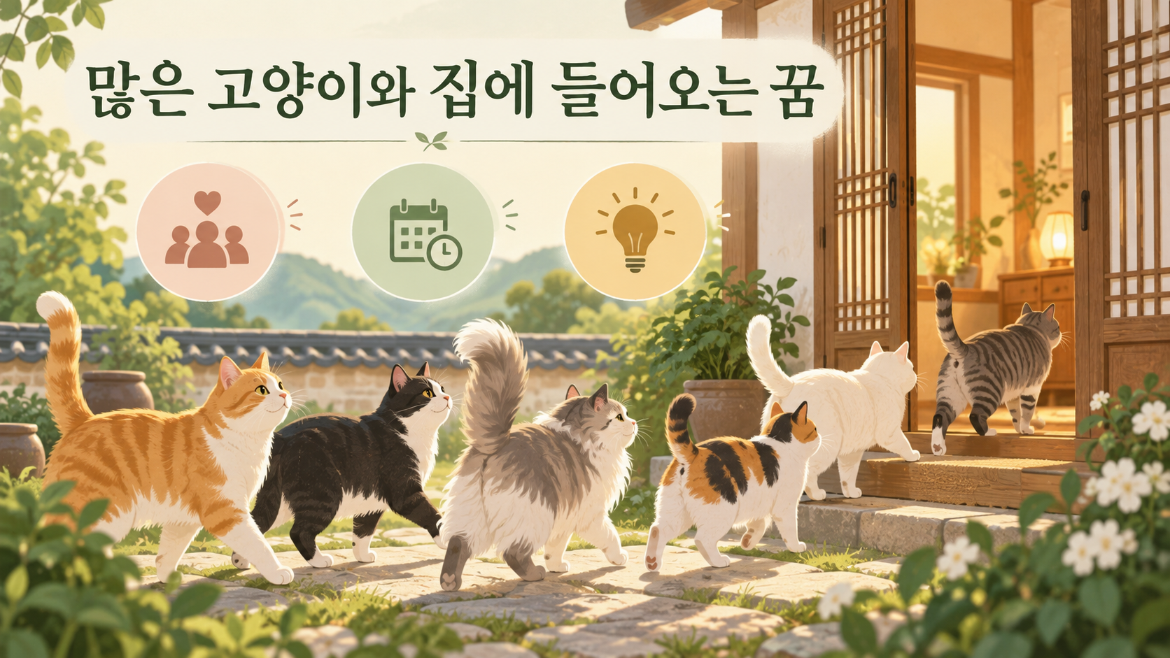 많은 고양이가 집에 들어오는 꿈을 설명하는 한국형 정보카드