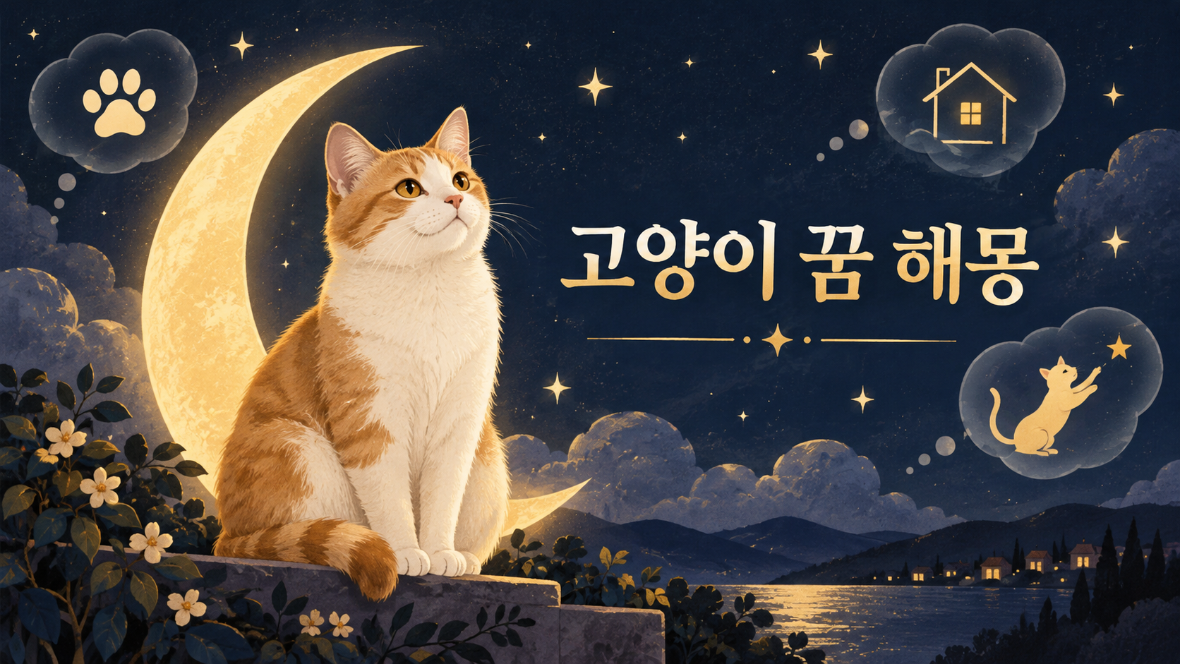 달빛과 고양이 꿈 해몽 문구가 있는 한국형 정보카드