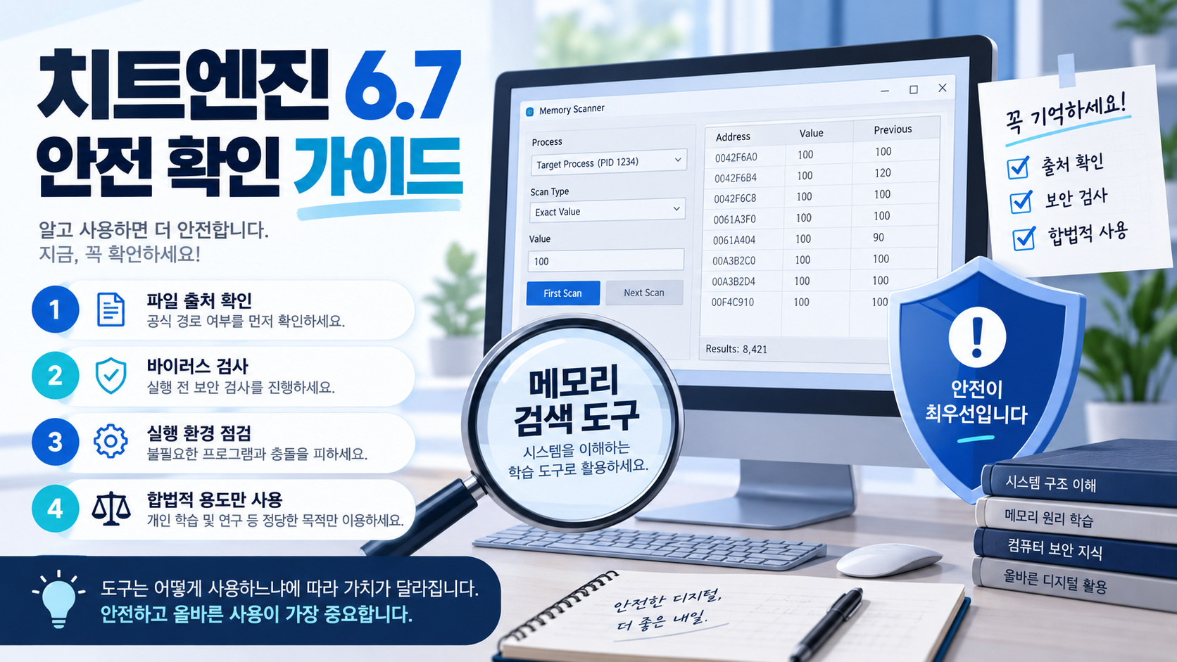 치트엔진 6.7 무설치 안전 확인 가이드 정보카드