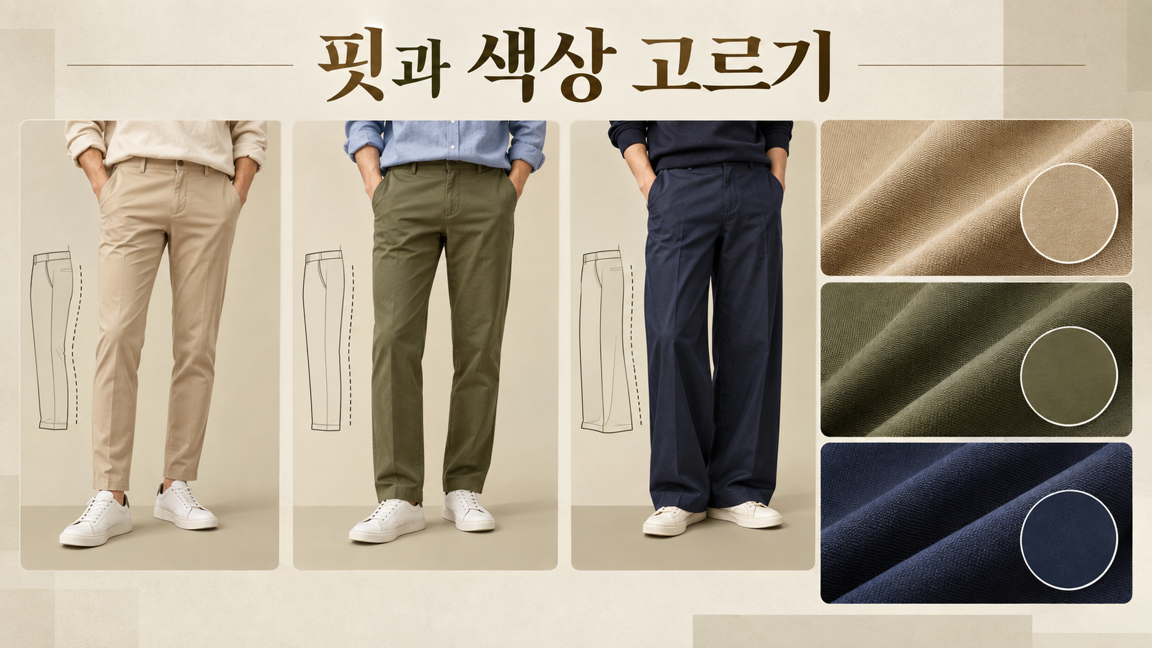 치노팬츠 핏과 색상 선택 정보카드