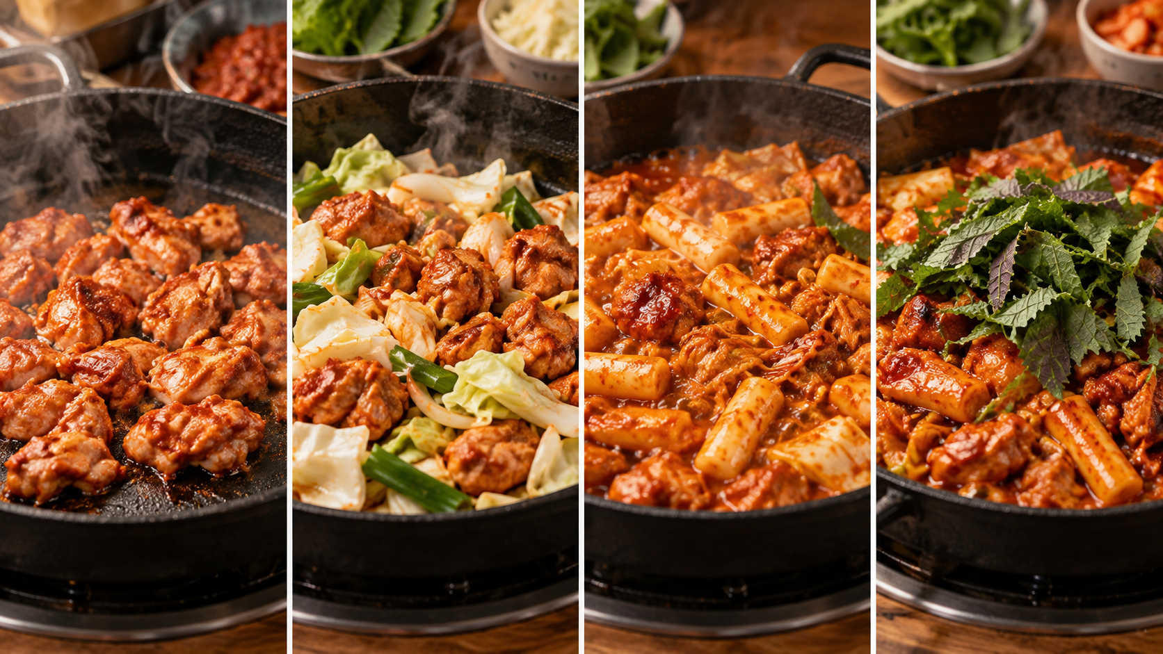 닭갈비를 볶아 완성하는 순서를 보여 주는 정보카드