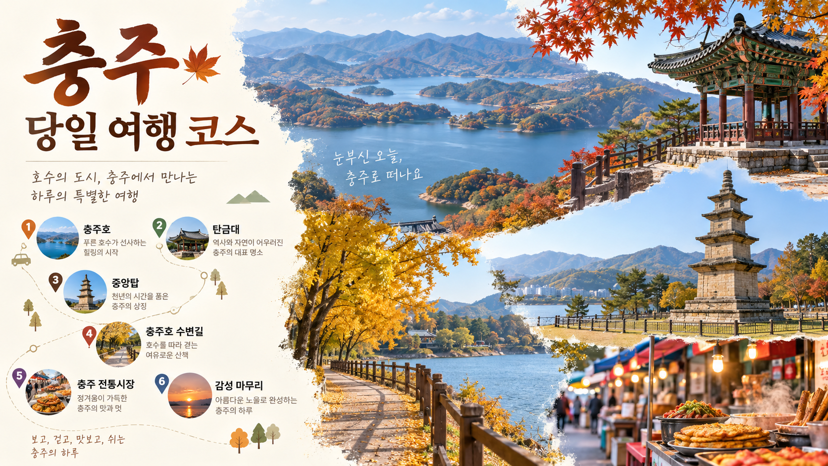 충주호와 탄금대, 중앙탑을 담은 충주 당일 여행 코스 정보카드