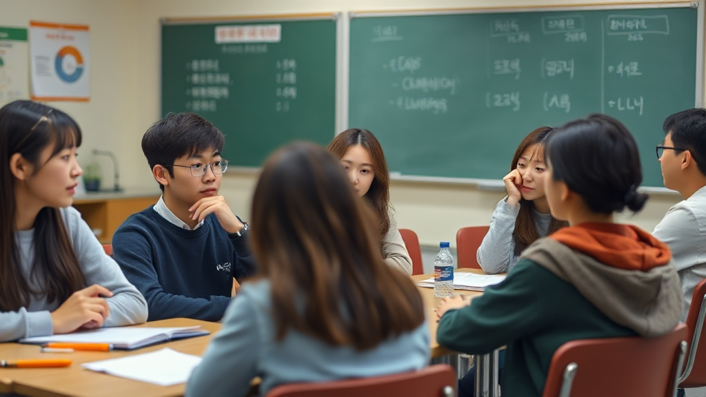 교실에서 친구들이 의견을 나누는 실제 장면