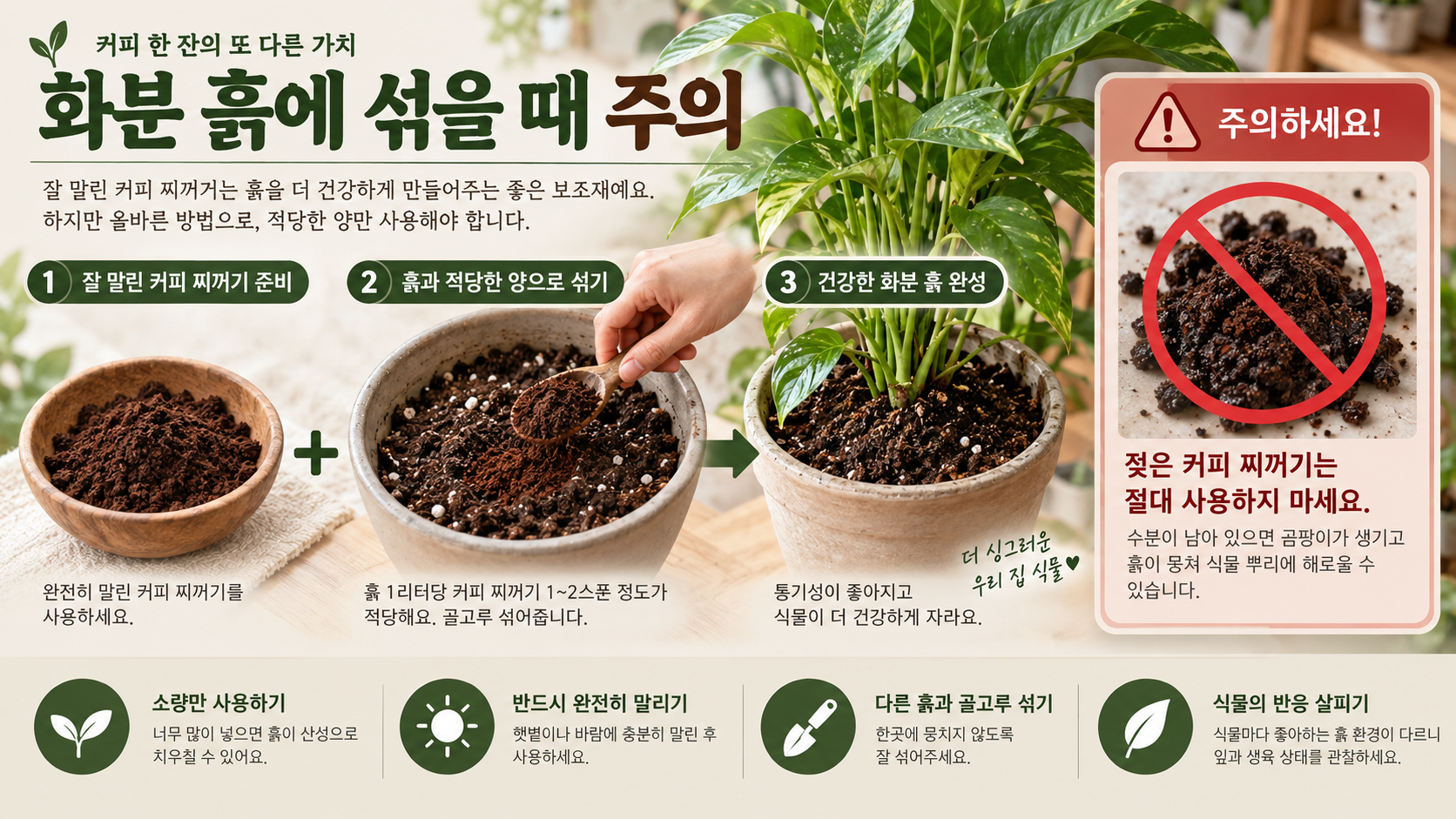 커피찌꺼기 화분 활용 주의 정보카드