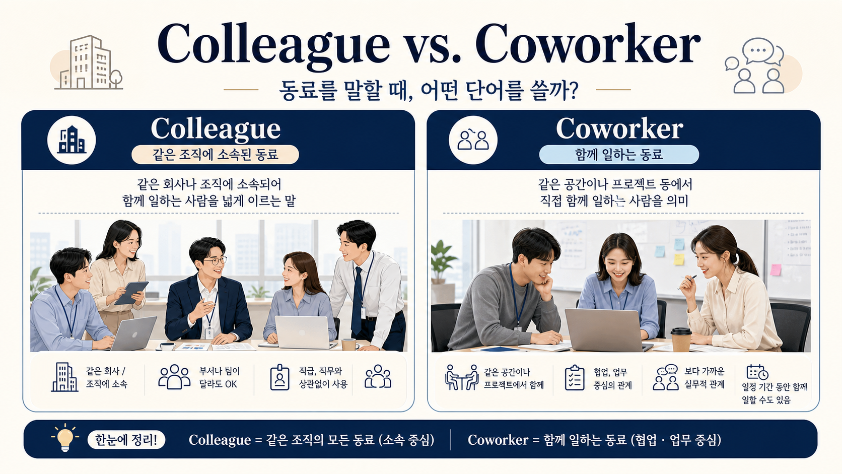 Colleague와 Coworker 차이 정보카드