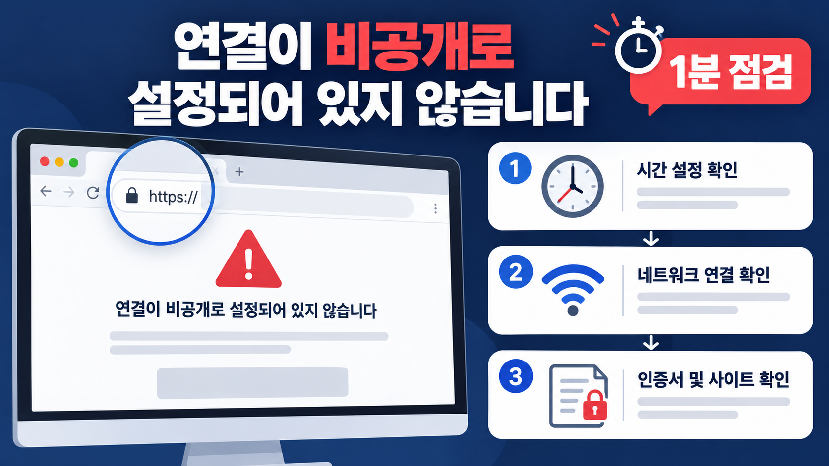 연결이 비공개로 설정되어 있지 않습니다 경고의 1분 점검 순서