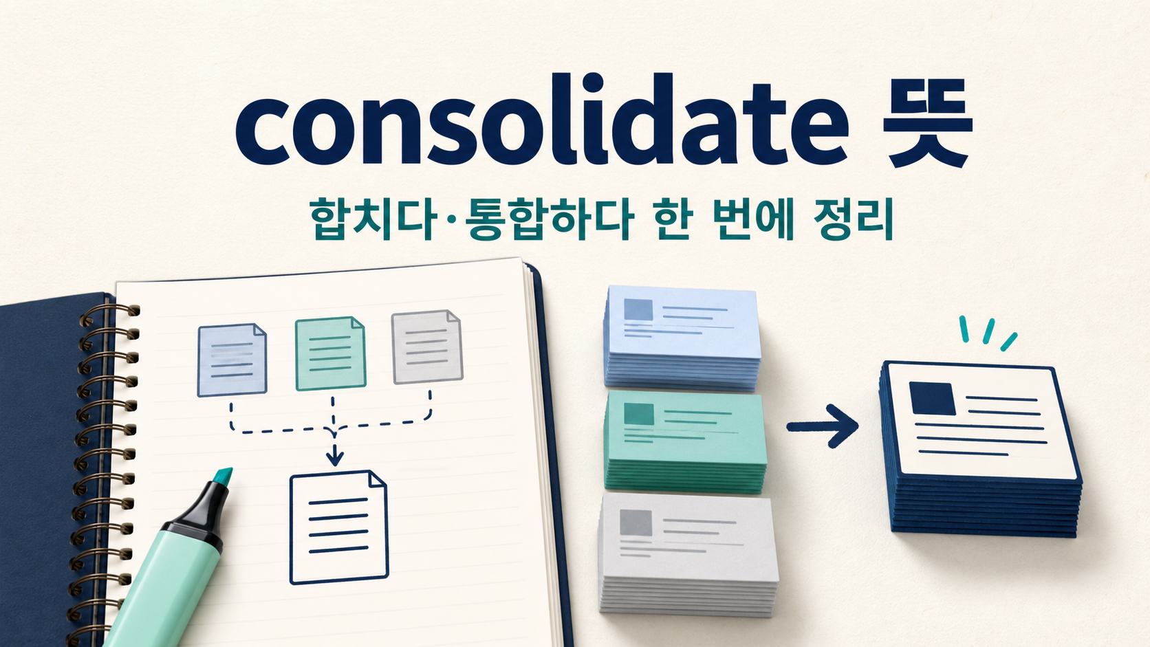consolidate 뜻과 in consolidate common consolidate를 정리한 영어 학습 정보 카드