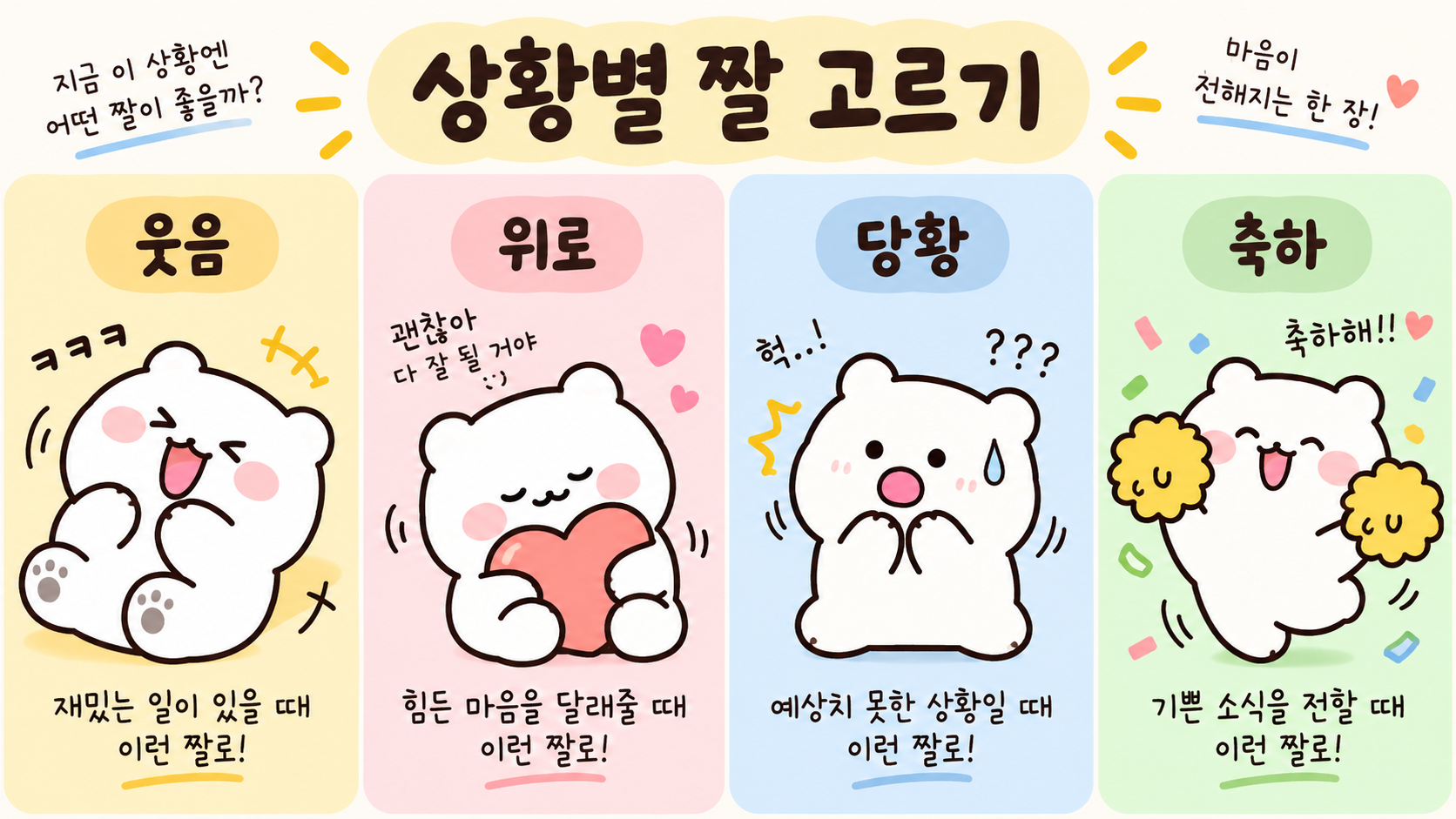 상황별로 다른 표정을 짓는 흰 곰 짤 카드