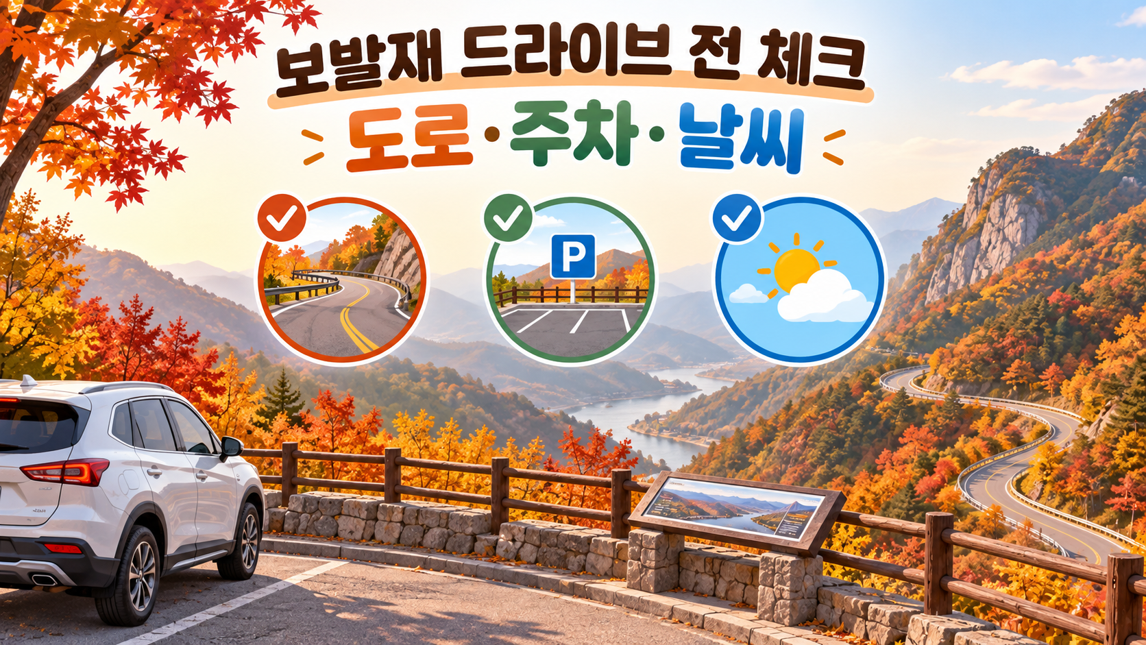 보발재 드라이브 전 도로 주차 날씨를 확인하는 정보카드