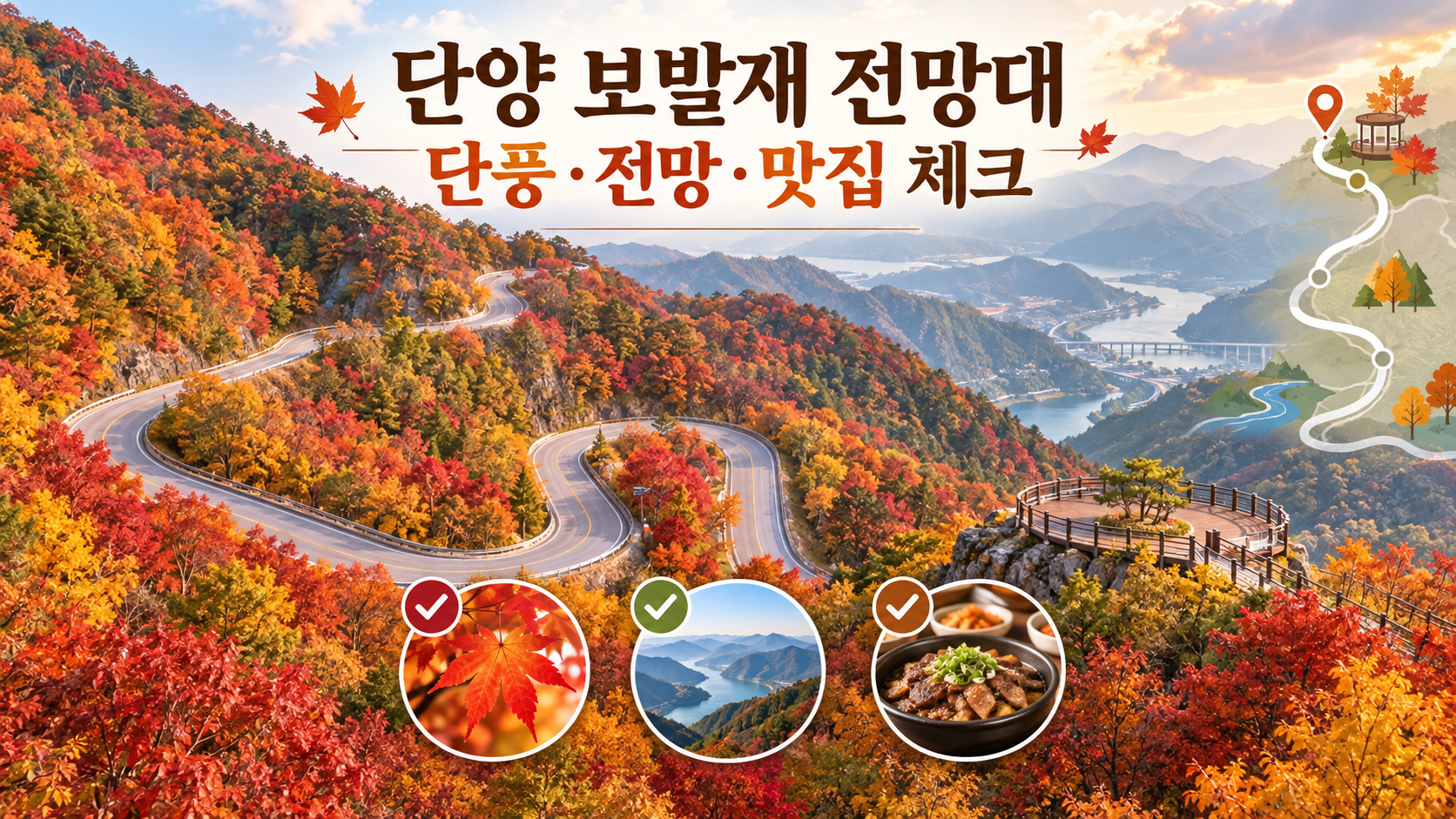 단양 보발재 전망대 단풍과 맛집 동선을 안내하는 정보카드