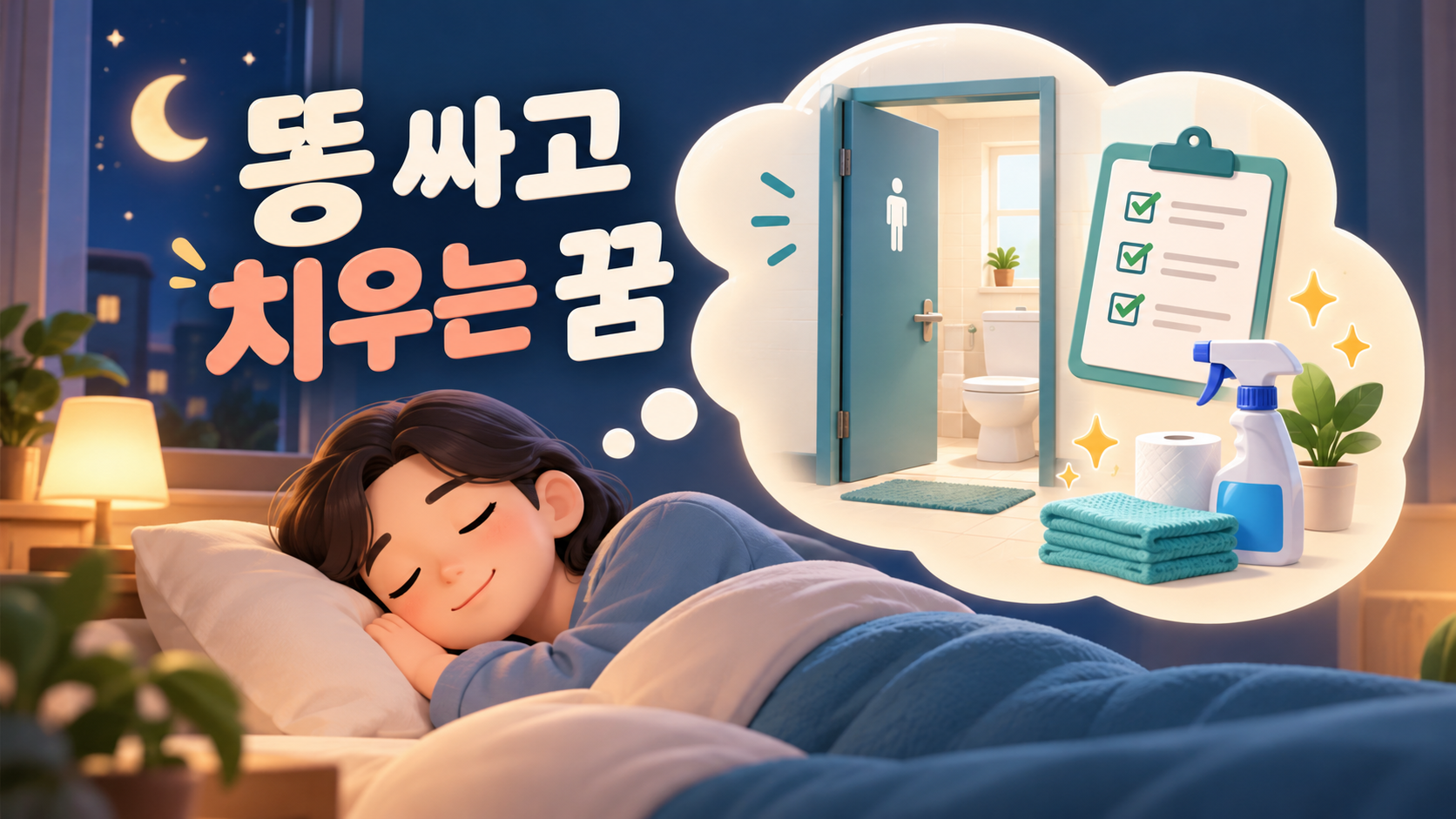 똥 싸고 치우는 꿈의 장면과 정리 체크리스트를 보여 주는 정보카드
