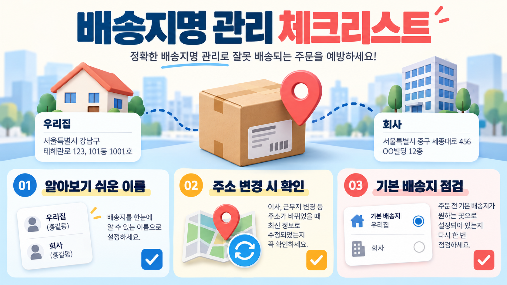 배송지명 관리 체크리스트 정보 카드