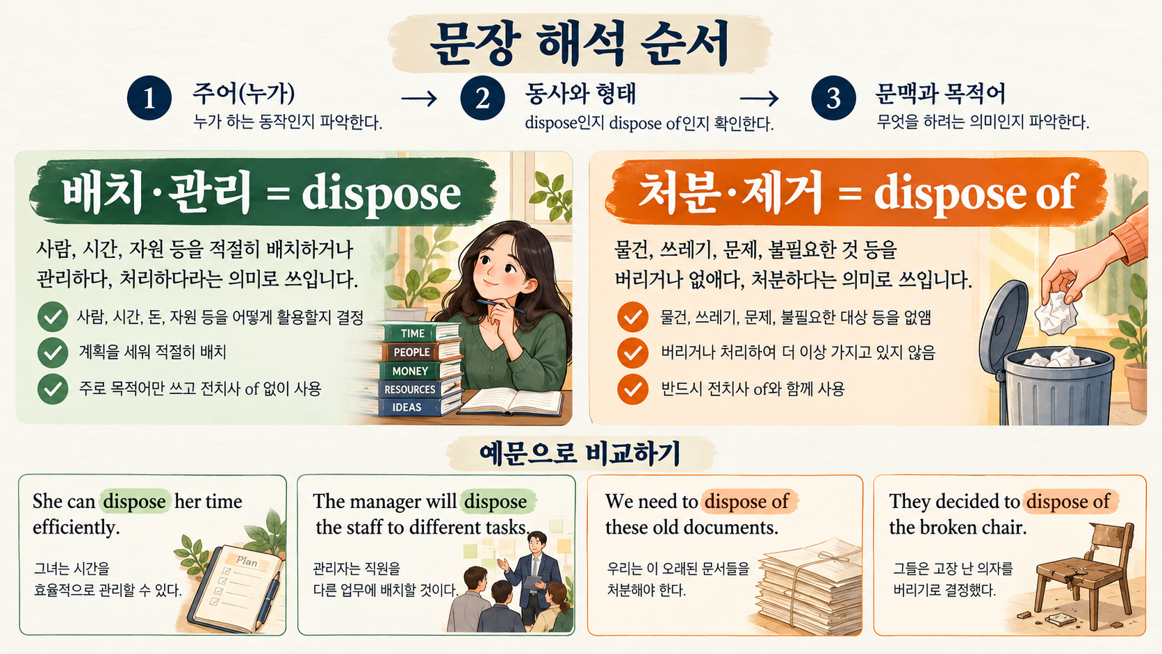 dispose와 dispose of 해석 체크리스트 정보카드