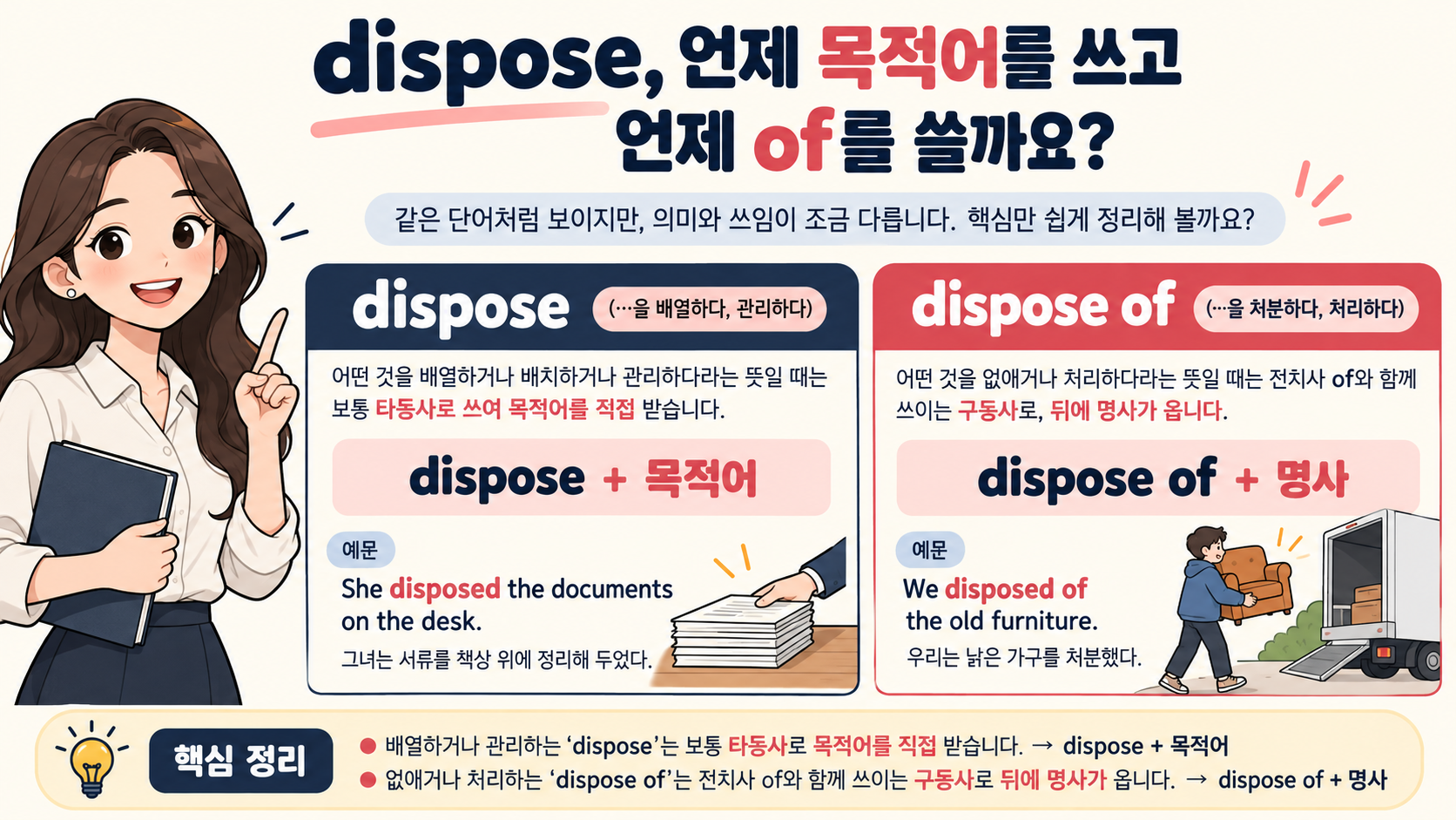 dispose와 dispose of 문장 구조 비교 정보카드