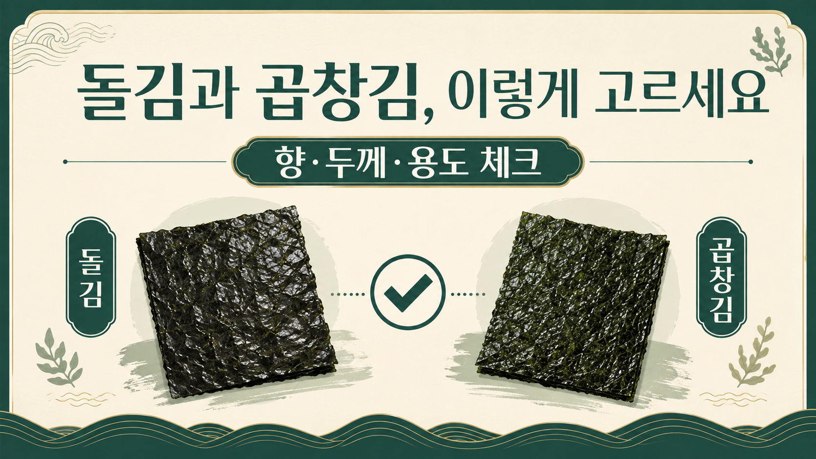 돌김과 곱창김을 고르는 법을 안내하는 한국어 정보 카드