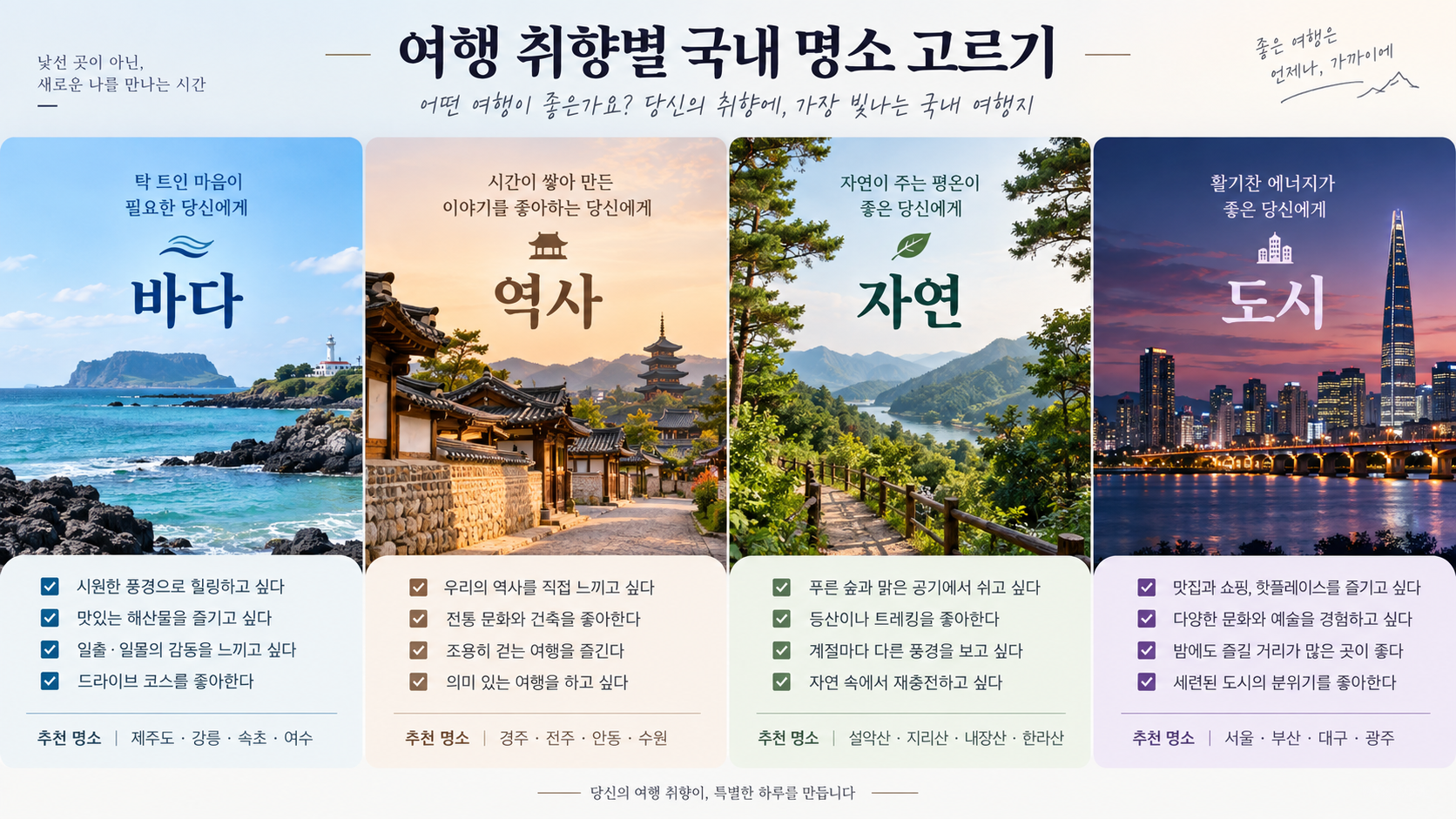 여행 취향별 국내 명소 고르기 정보카드