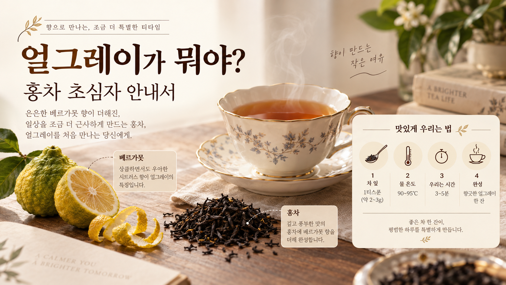 얼그레이 홍차와 베르가못을 소개하는 한국형 정보카드