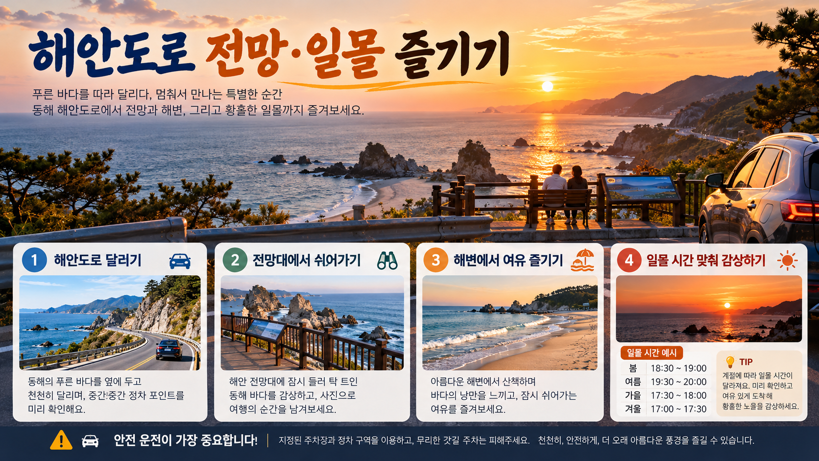 동해 해안도로 전망과 일몰 감상 정보카드