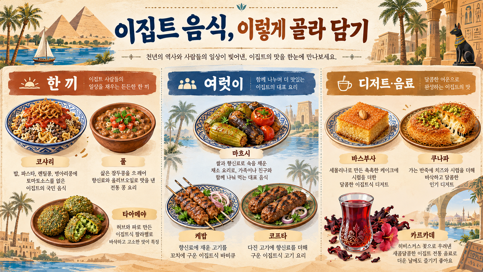 이집트 음식을 상황별로 고르는 방법 정보카드