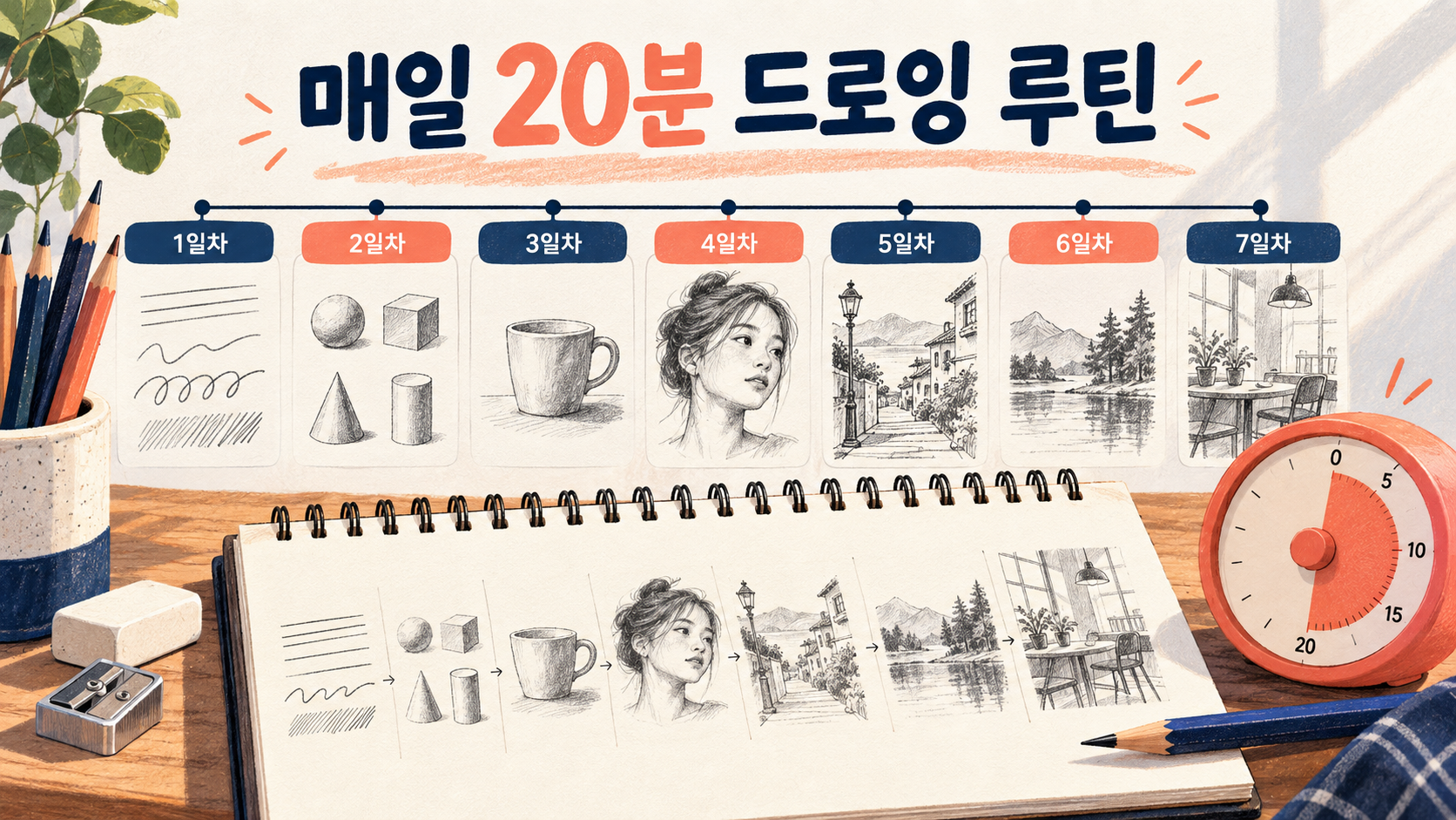 매일 20분 드로잉 루틴을 보여 주는 한국형 정보카드