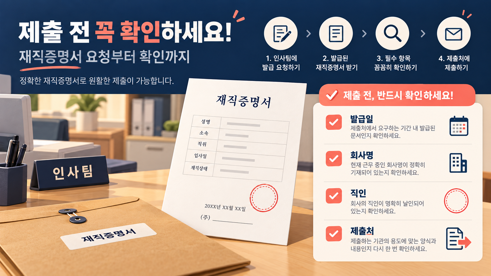 재직증명서 제출 전 확인 항목 한국형 정보카드