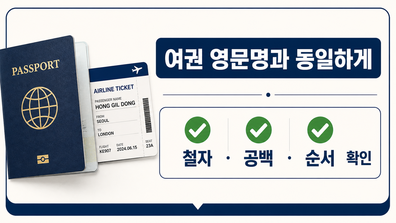 여권 영문명과 항공권 이름을 확인하는 정보 카드